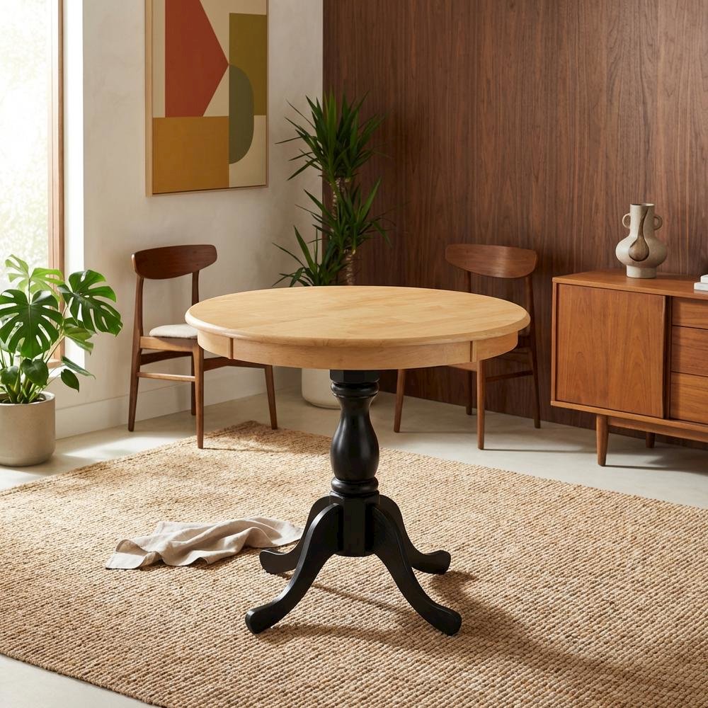 Oak Black Round Pedestal Dining Table, Seats 4 Compact. Picture 3