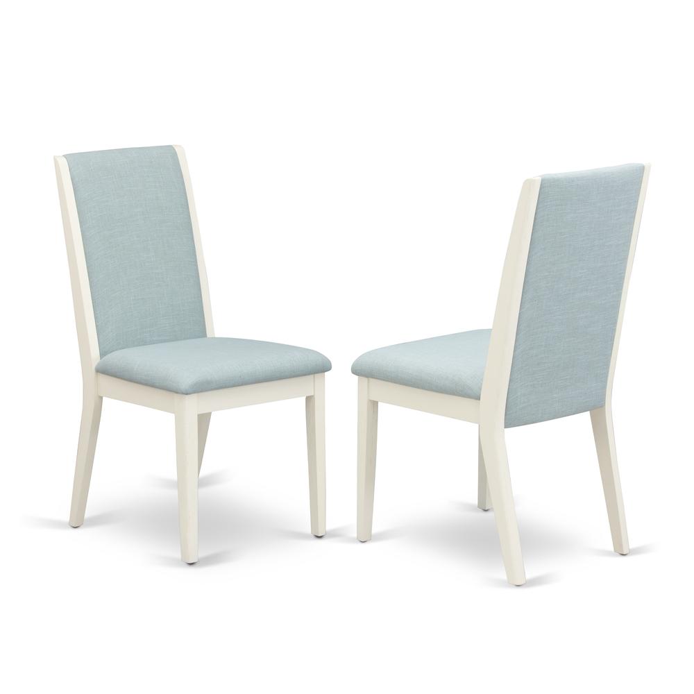 East West Furniture X097LA015-5 5-Piece Gorgeous kitchen table set a Good Cement Color Modern Dining Table Top and 4 Awesome Linen Fabric Parson Chairs with Stylish Chair Back, Linen White Finish. Picture 3