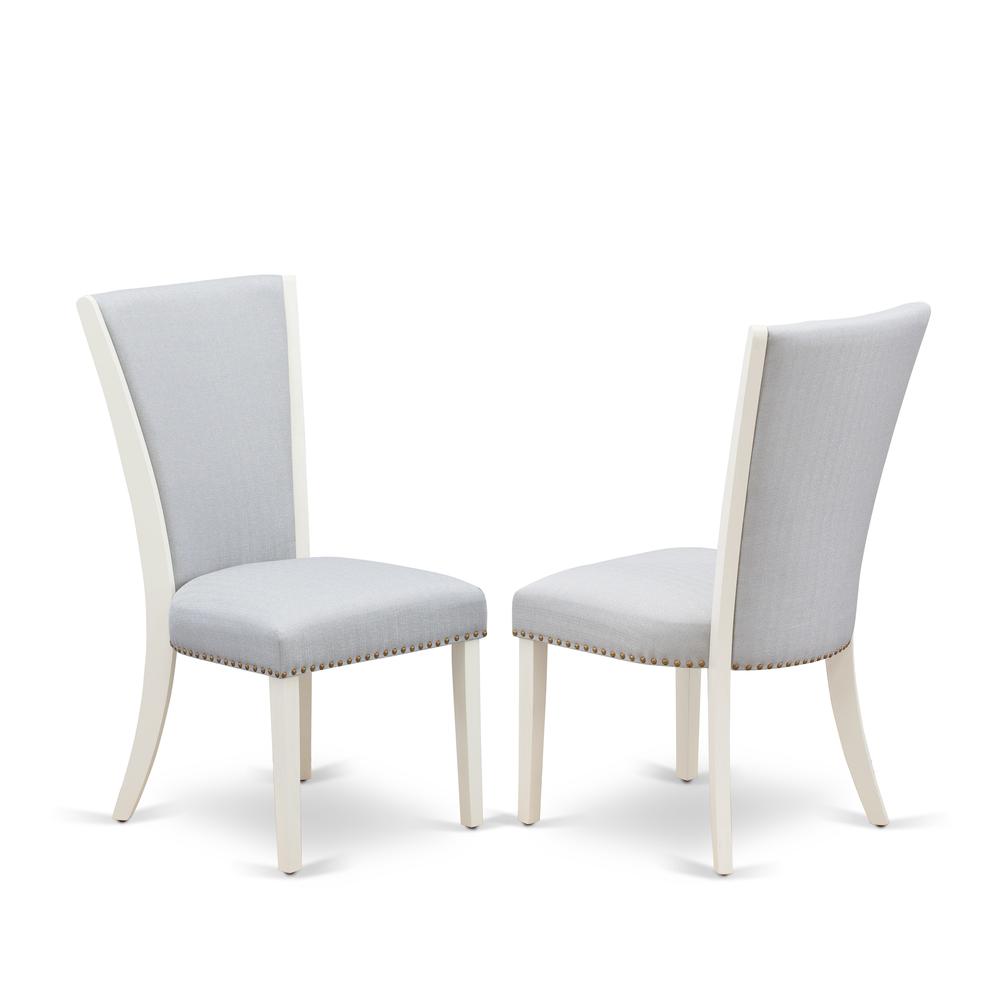 East West Furniture X096VE005-6 6 Piece Dining Table Set - 4 Grey Linen Fabric Dining Room Chair with Nailheads and Cement Kitchen Table - 1 Small Bench - Wire Brushed Linen White Finish. Picture 3