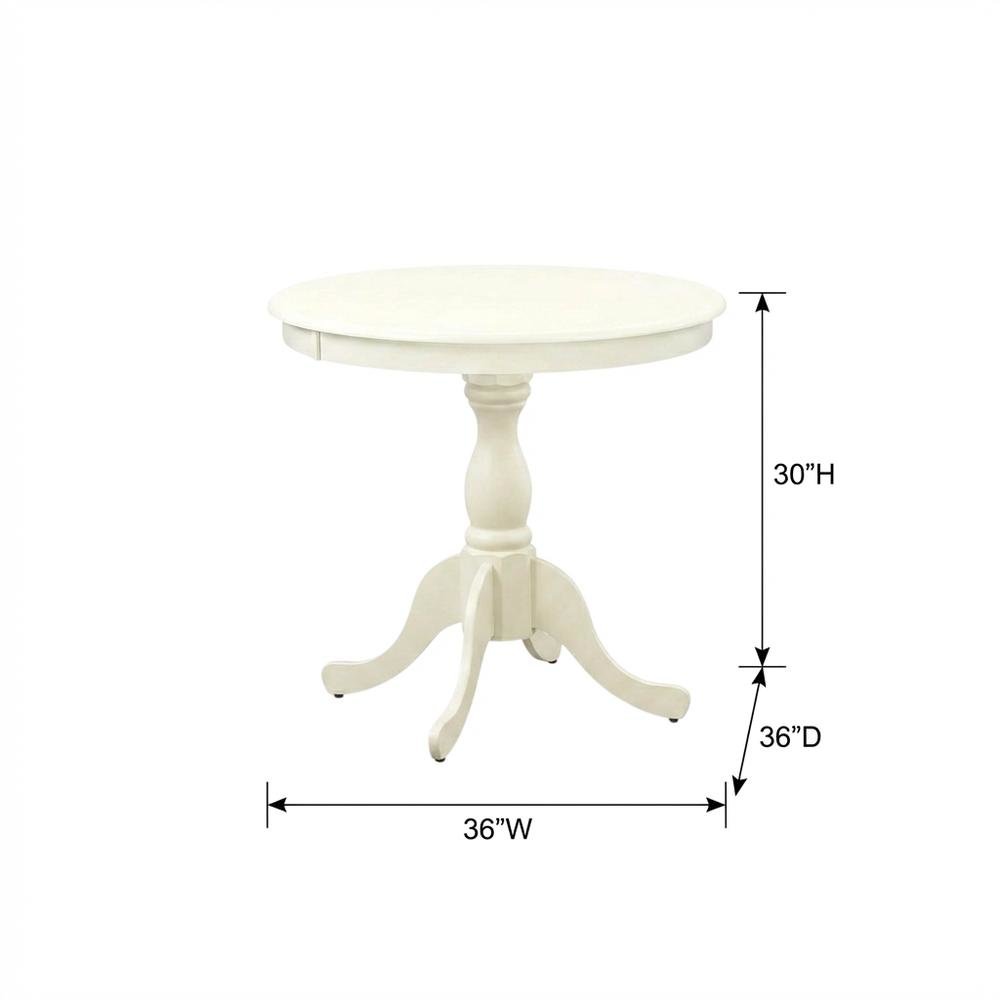 Linen White Round Pedestal Dining Table, Wood, Seats 4. Picture 7