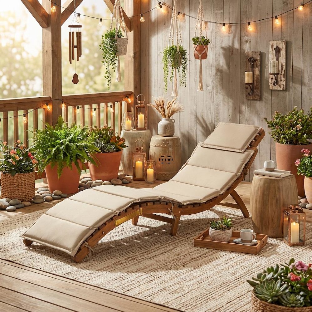 Oil-Treated Outdoor Lounge Chair with Weatherproof Wood and Comfortable Seating. Picture 3