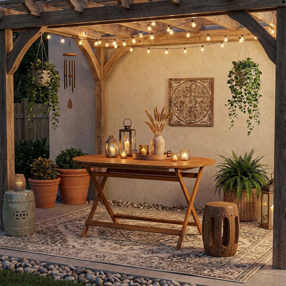 Oil-Finish Wooden Patio Table with Durable Weather-Resistant Coating. Picture 3