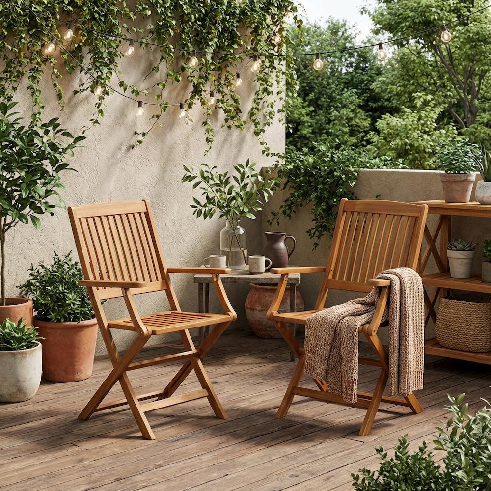 Wooden Patio Chair Set of 2 - Oil Finish, Durable and Comfortable Seating. Picture 2