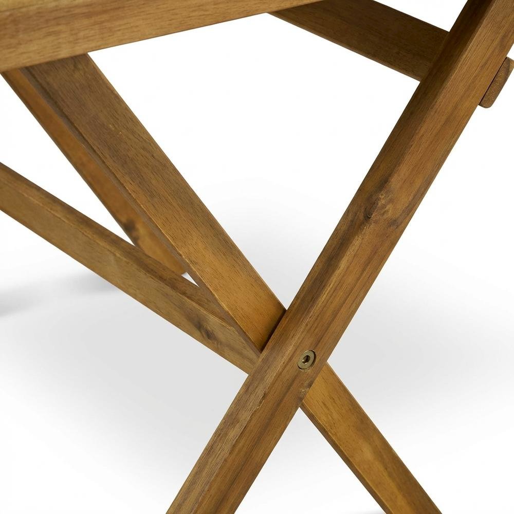 3-Piece Outdoor Dining Set Wood-Tone Oil Finish - Table with 2 Folding Chairs. Picture 5