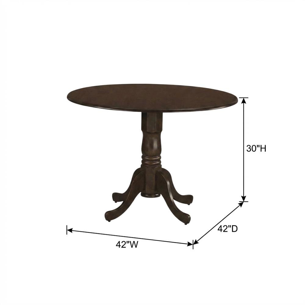Saddle Brown Drop Leaf Round Table, Pedestal Base, Seats 4. Picture 7