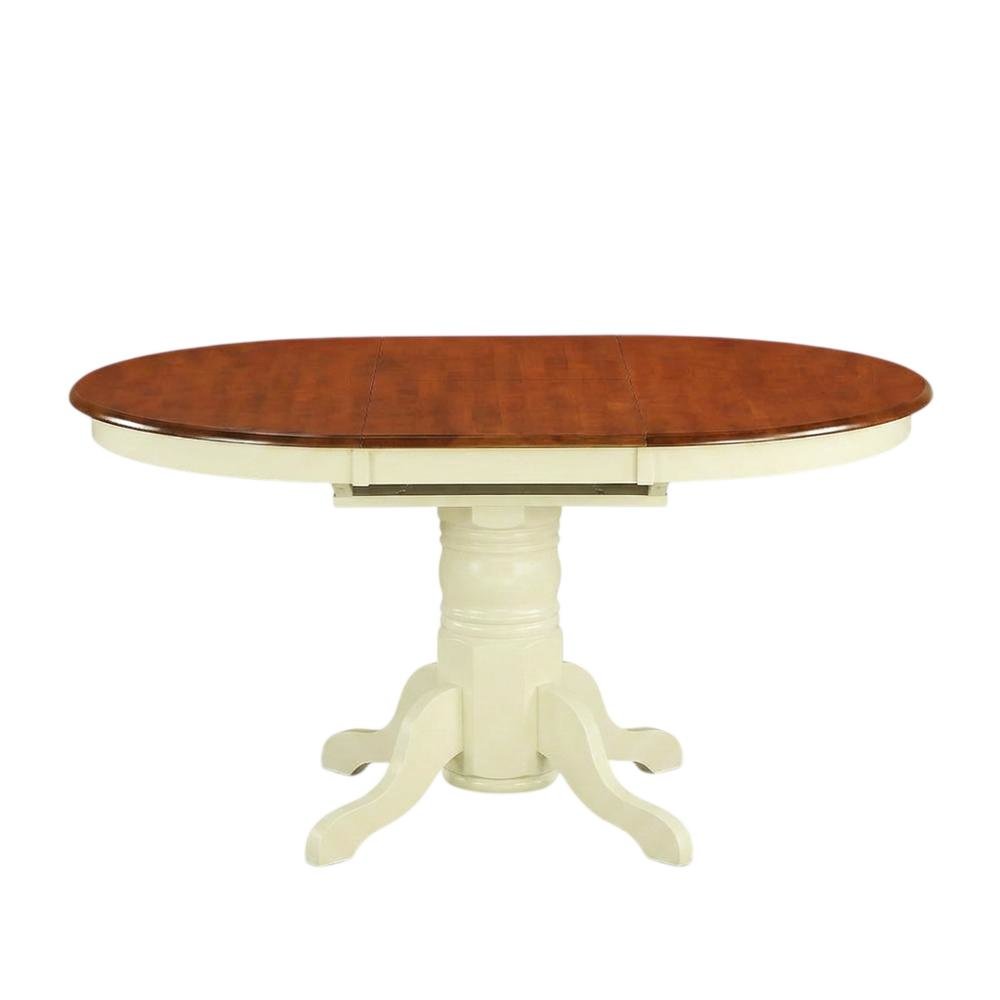White Oval Pedestal Table, Butterfly Leaf Extension, Seats 6. Picture 4