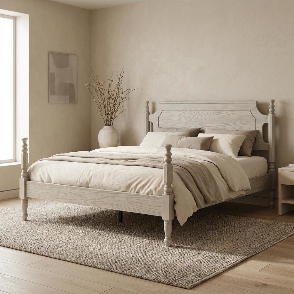 Solid Wood Platform Bed with Headboard, Traditional King Size. Picture 2