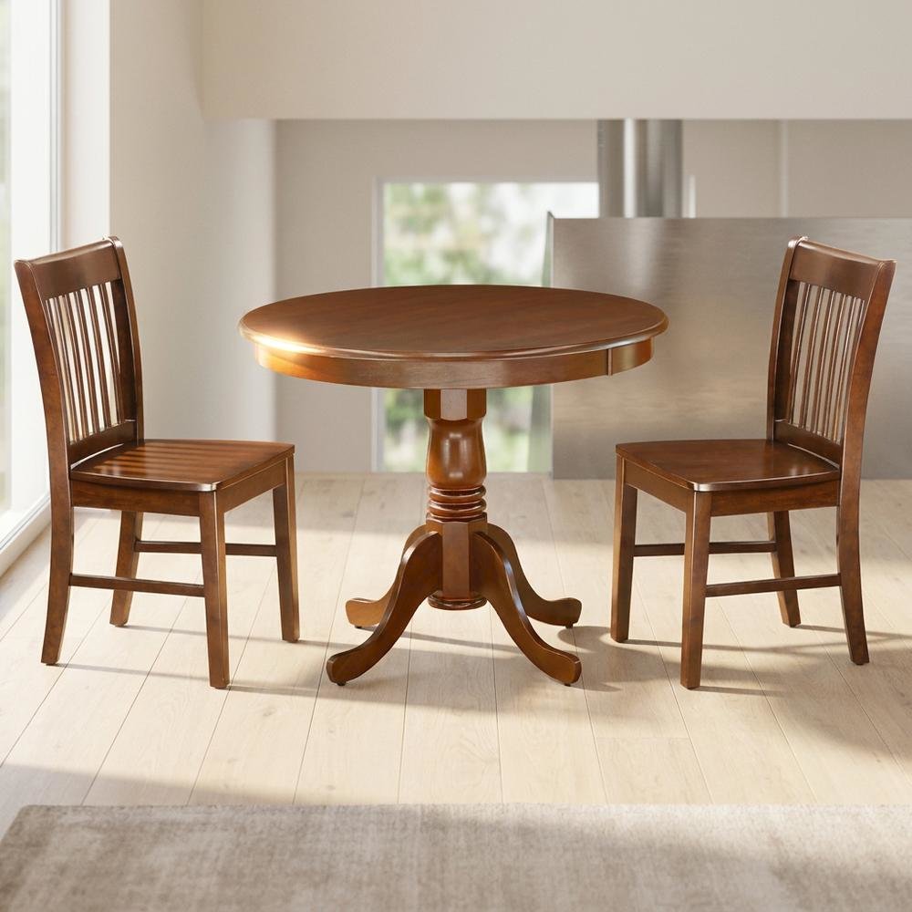 Solid Wood Round Kitchen Table & Chairs 3-Piece Dining Set, Mahogany. Picture 3