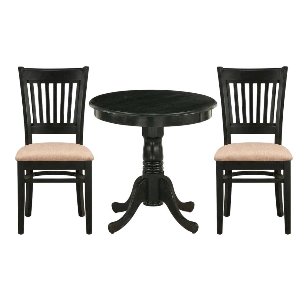 Solid Wood Round Dining Table & Chairs 3-Piece Set, Small Dinette, Black. Picture 4