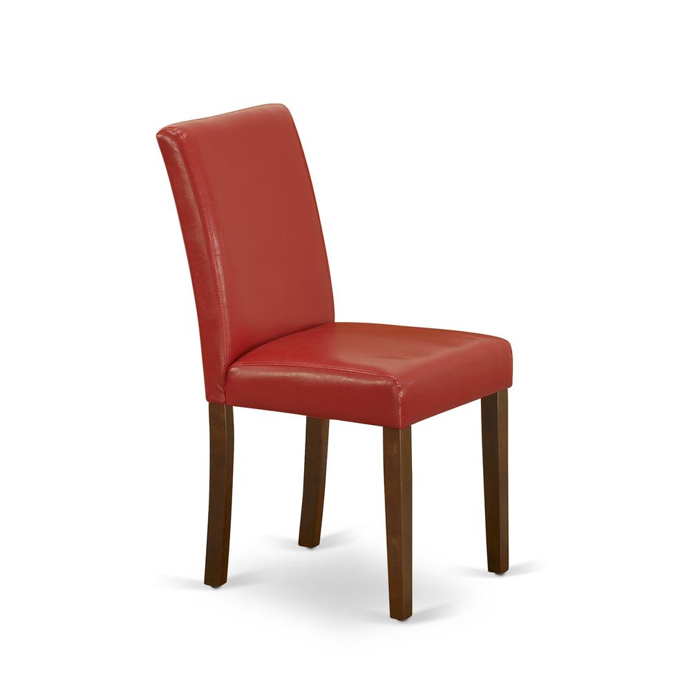 1NDAB5-MAH-72 Dinette Set 5 Pc - Four Kitchen Chairs and a Modern Dining Table - Mahogany Finish Hardwood - Firebrick Red Color Pu Leather. Picture 7