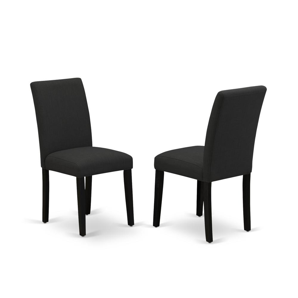 East West Furniture HBAB5-ABK-24 5 Piece Kitchen Table Set - Black Wood Dining Table and 4 Black Linen Fabric Mid Century Modern Chairs with High Back - Wire Brushed Black Finish. Picture 3