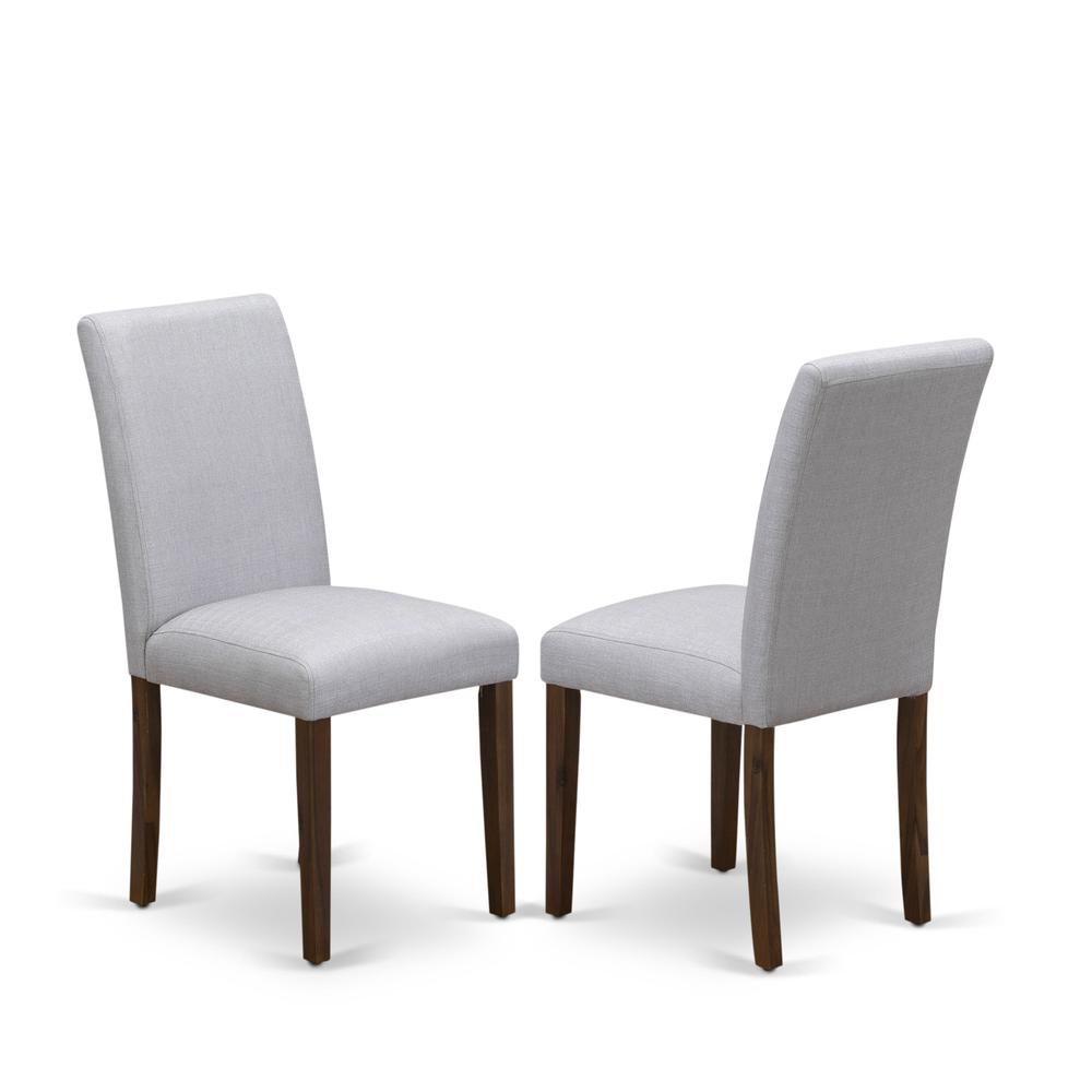 7 Piece Dining Table Set Consist of a Rectangle Rustic Wood Kitchen Table and 6 Grey Linen Fabric Upholstered Parson Chairs, 36x60 Inch, Natural Walnut. Picture 5