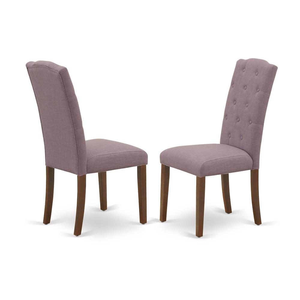 1NDCE5-MAH-10 Dining Set 5 Pc - 4 Kitchen Chairs and a Wooden Table - Mahogany Finish Solid wood - Dahlia Color Linen Fabric. Picture 5