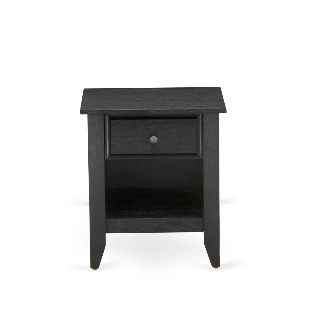 GB25Q-1GA06 2-Pc Wooden Set for Bedroom with Bed Frame and Wire brushed Black Nightstand - Dark Brown Faux Leather and Black Legs. Picture 6