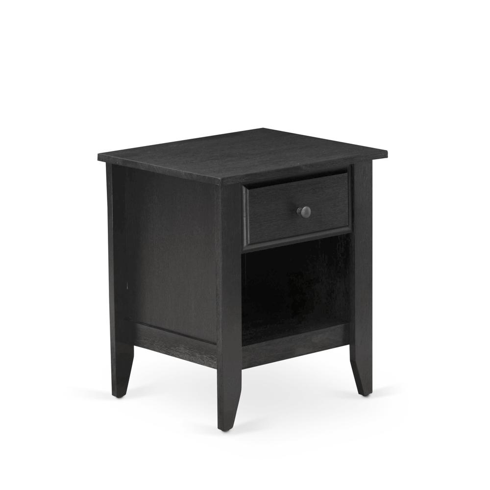 GB25Q-1GA06 2-Pc Wooden Set for Bedroom with Bed Frame and Wire brushed Black Nightstand - Dark Brown Faux Leather and Black Legs. Picture 7