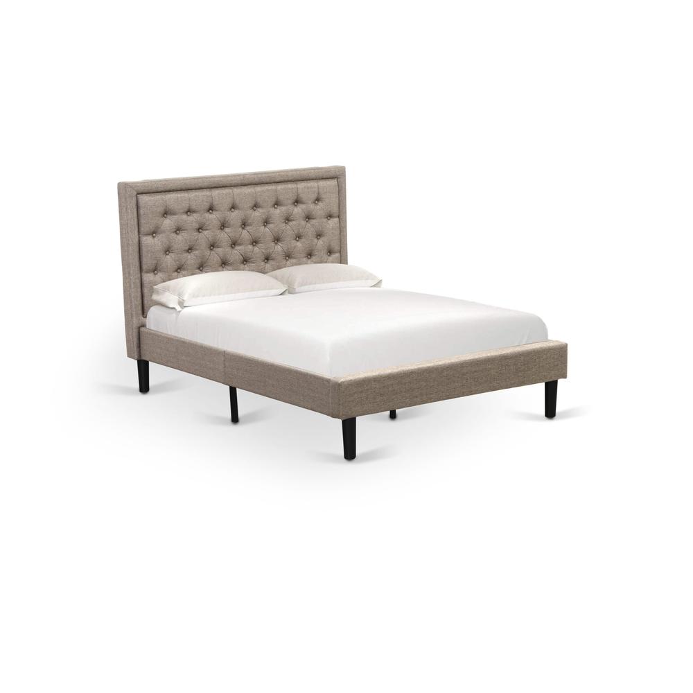 KD16F-1GA0C 2 Pc Full Size Bed Set - Platform Bed Dark Khaki Headboard with 1 Nightstand - Black Finish Legs. Picture 2