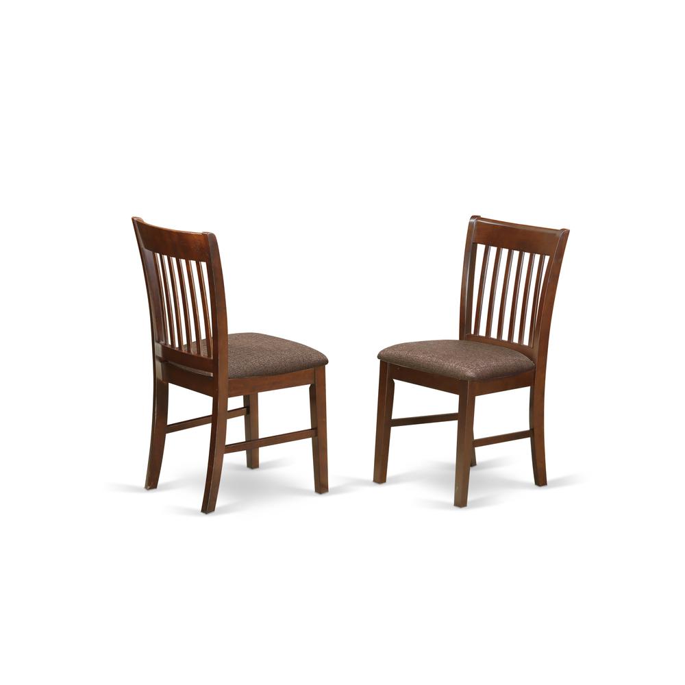 East West Furniture HBNF3-MAH-C 3 Piece Kitchen Dining Table Set - Mahogany Small Dining Table and 2 Mahogany Linen Fabric Dining Chairs with Slatted Back - Mahogany Finish. Picture 3