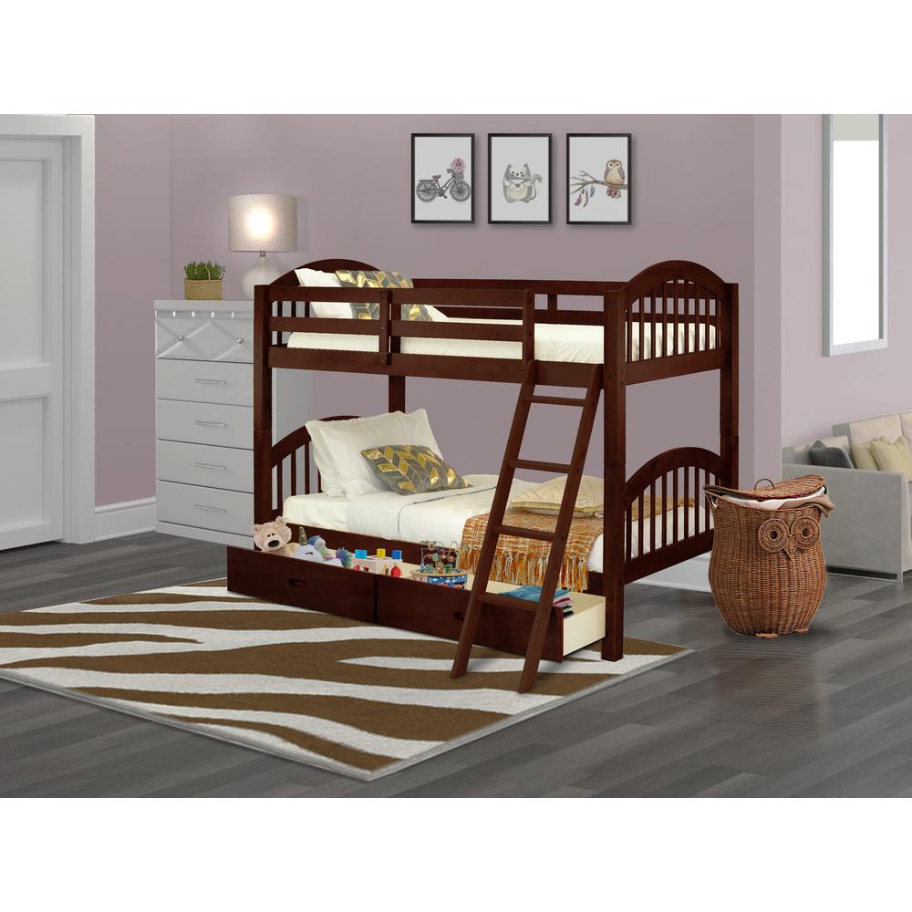 Verona Twin Bunk Bed in Java Finish with Under Drawer. Picture 7