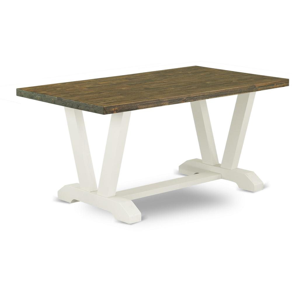 East West Furniture V076AB264-6 6-Piece Gorgeous Rectangular Table Set an Excellent Distressed Jacobean Wood Table Top and Distressed Jacobean Kitchen Bench and 4 Stunning Pu Leather Padded Chairs wit. Picture 1