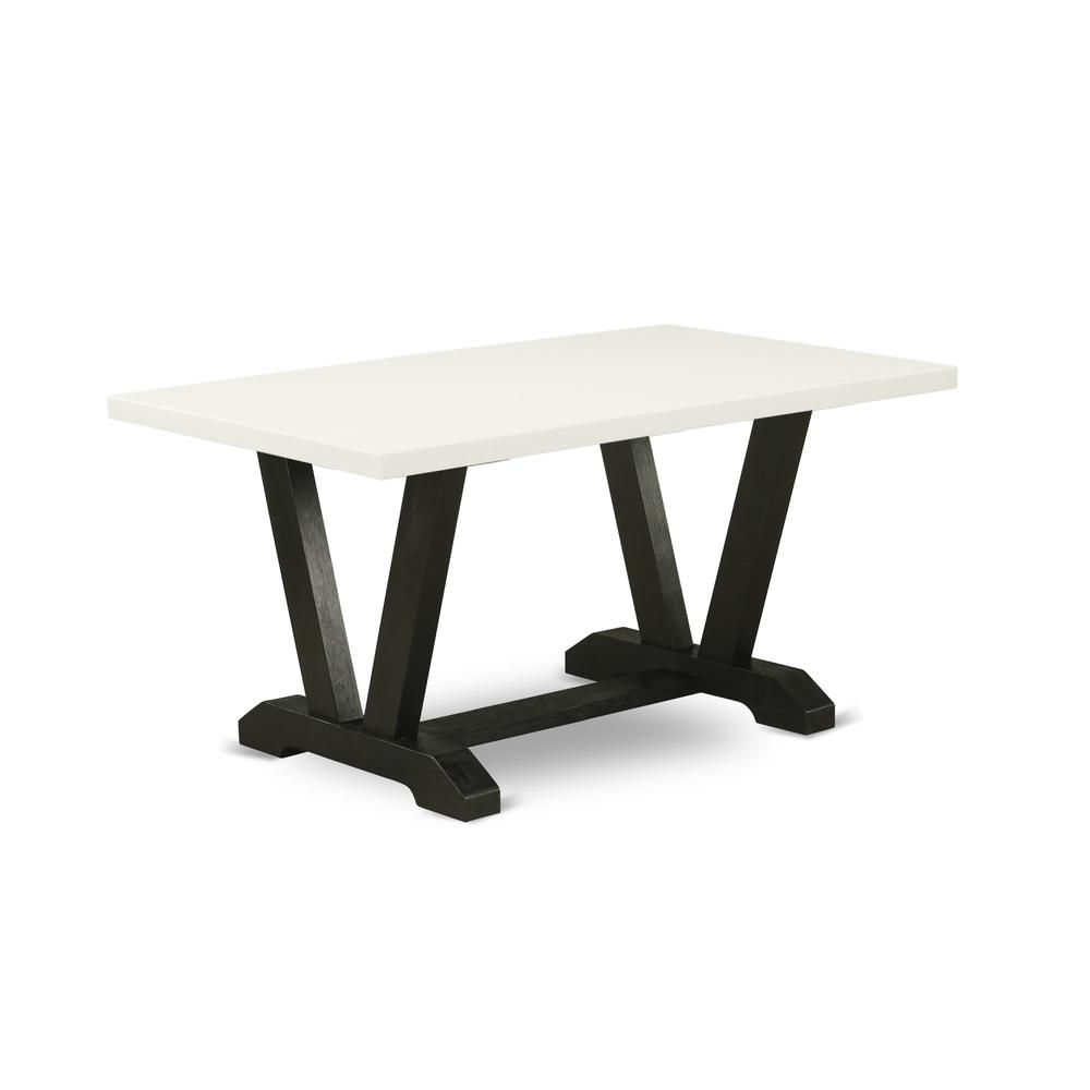 East West Furniture V626DR124-5 5-Pc Dining Table Set- 4 Upholstered Dining Chairs with Black Linen Fabric Seat and Stylish Chair Back - Rectangular Table Top & Wooden Legs - Linen White and Black Fin. Picture 2