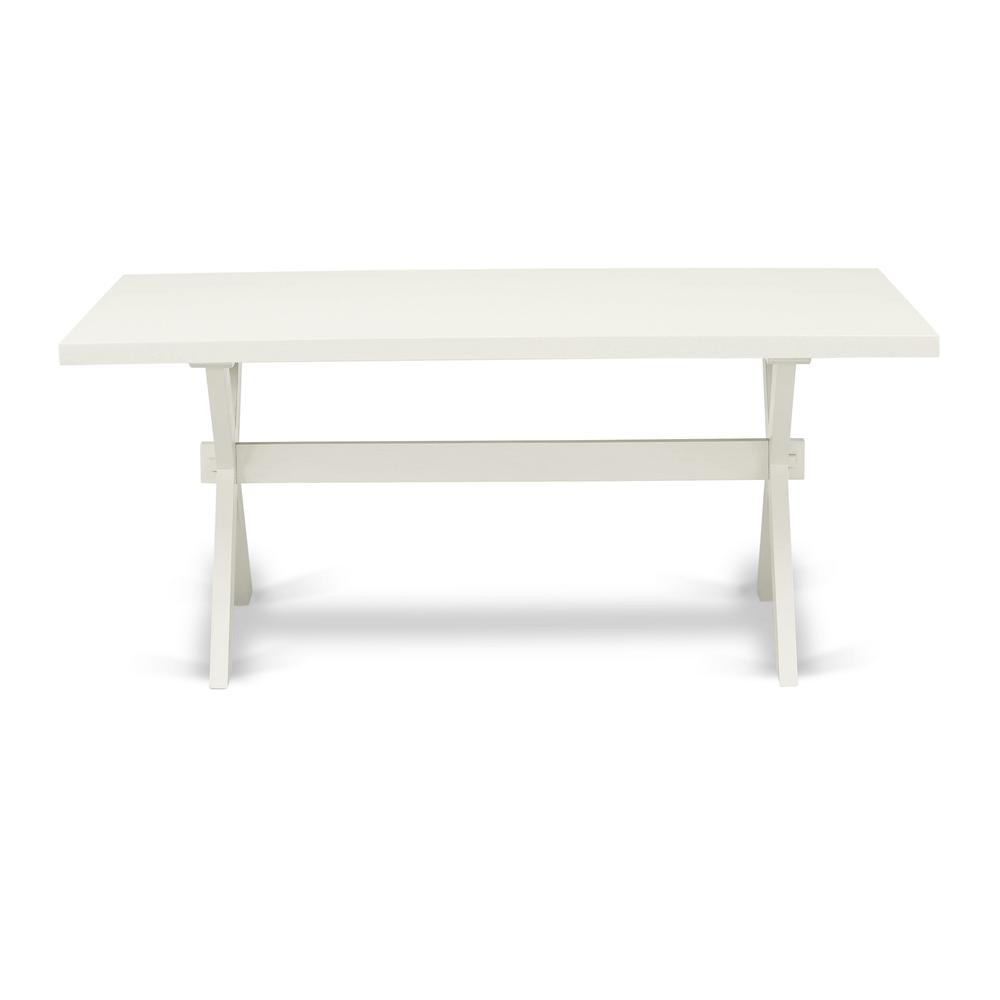 X027MZ001-9 9-Pc Dining Room Set Includes a Dining Table and 8 Cream Upholstered Dining Chairs - Wire Brushed Linen White Finish. Picture 4