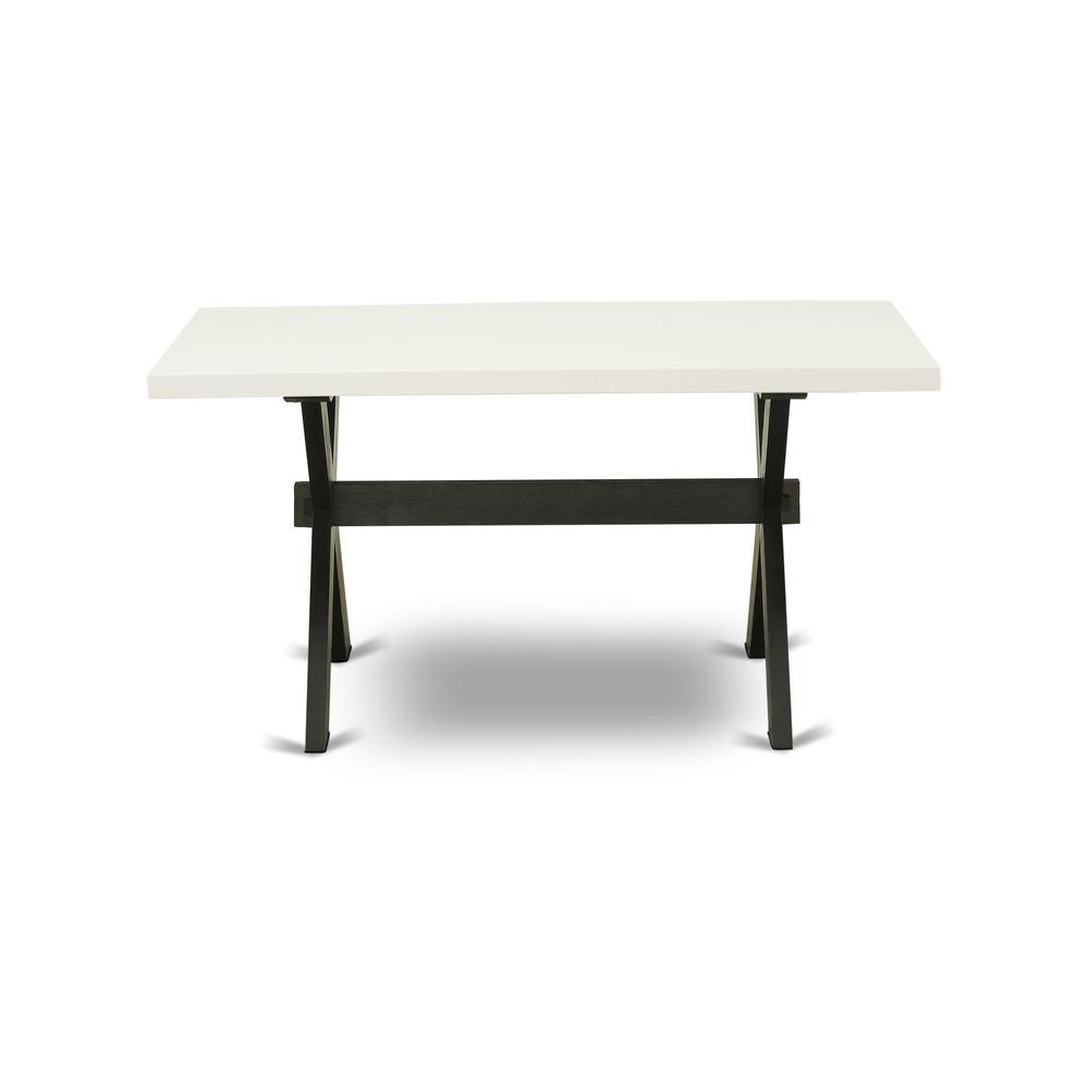X626MZ606-7 7 Pc Dining Table Set - Linen White Wooden Dining Table with 6 Shitake Dinning Chairs - Wire Brushed Black Finish. Picture 4