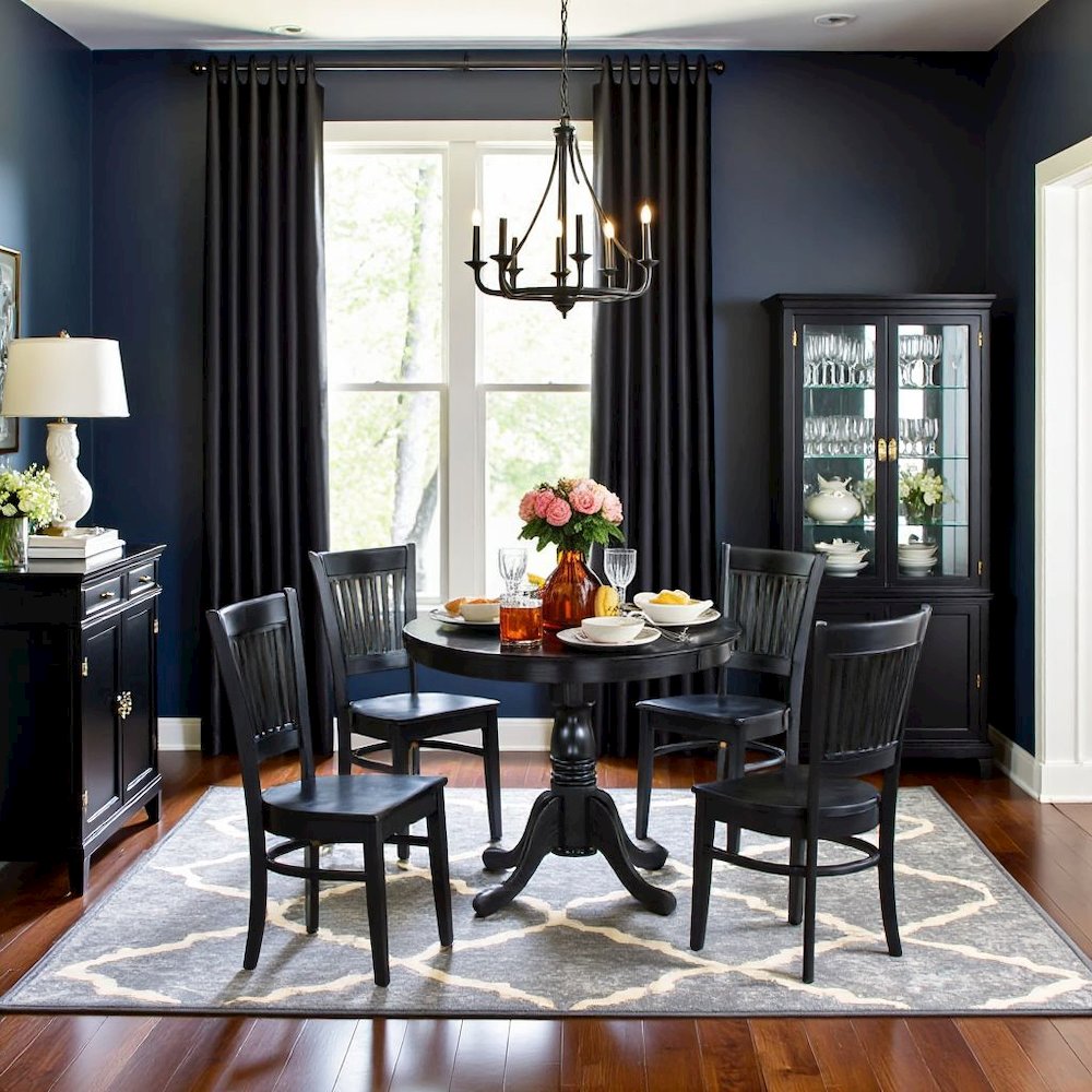 Black 5 Pc Breakfast Nook Table Set, Kitchen Table and Chairs for 4. Picture 2