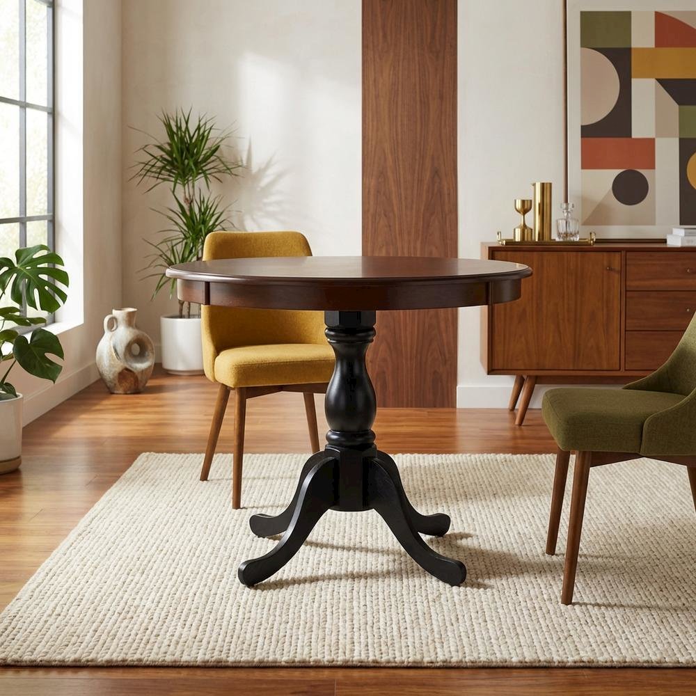 Mahogany Black Round Pedestal Dining Table, Seats 4. Picture 3