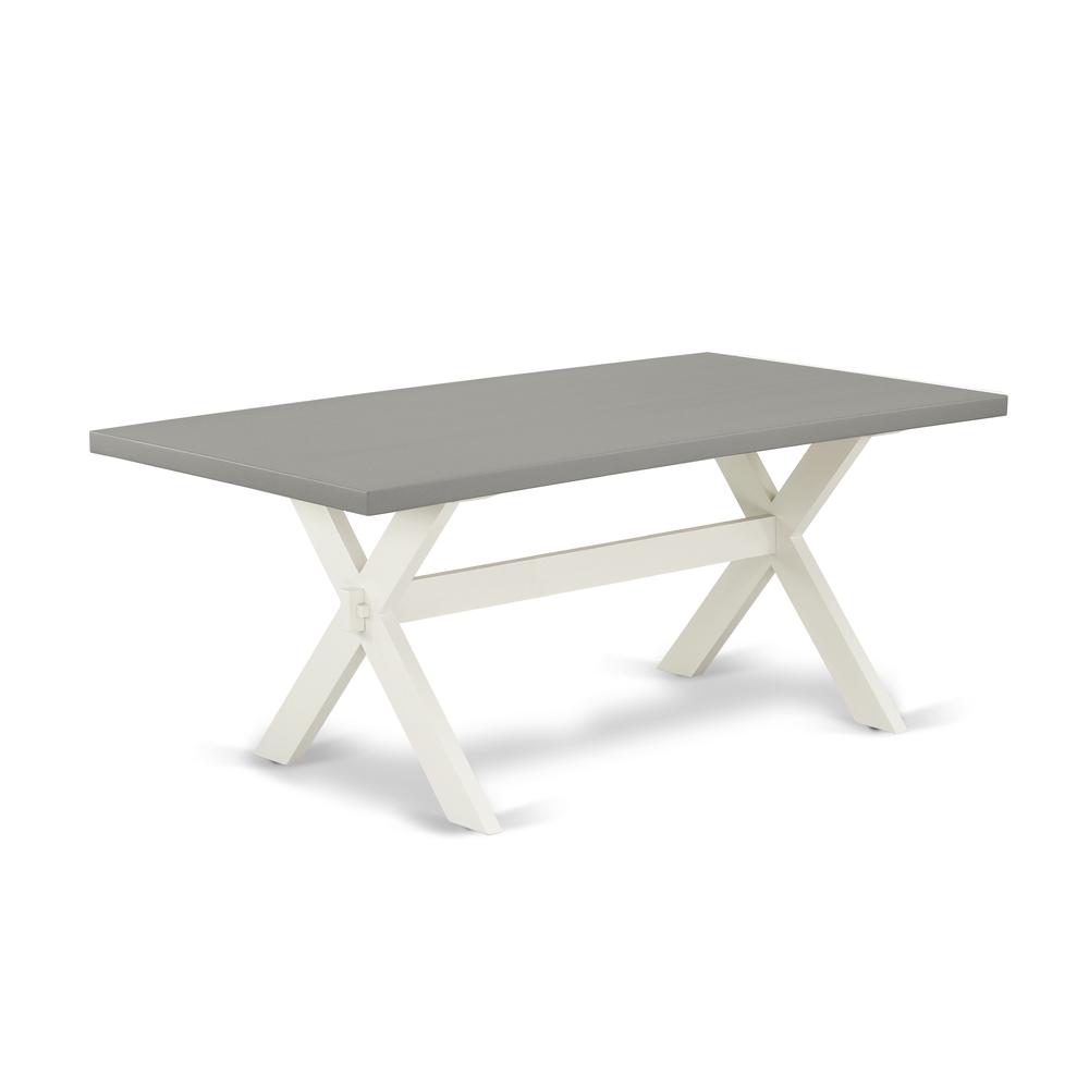 East West Furniture X097LA206-7 7-Piece Modern Rectangular Table Set an Outstanding Cement Color Dining Table Top and 6 Awesome Linen Fabric Parson Dining Chairs with Stylish Chair Back, Linen White F. Picture 2