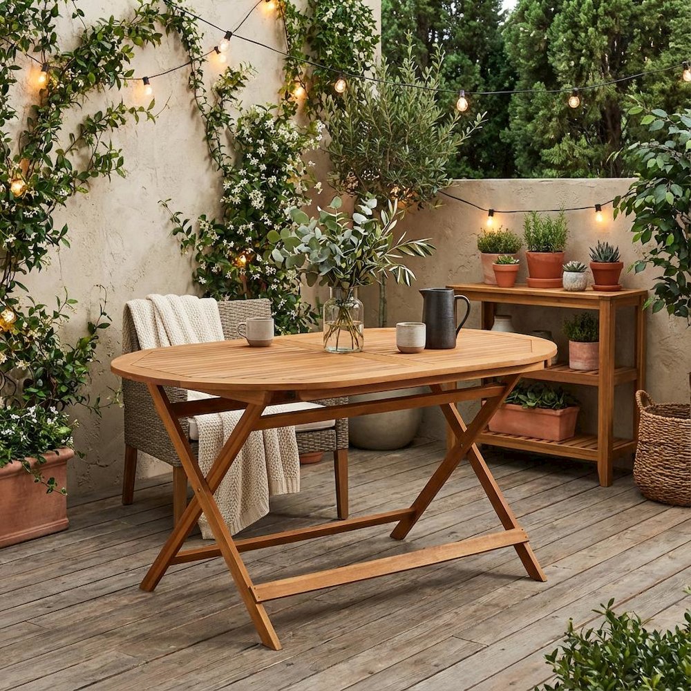 7-Piece Outdoor Dining Set - Oil Finish, Wood Construction. Picture 2