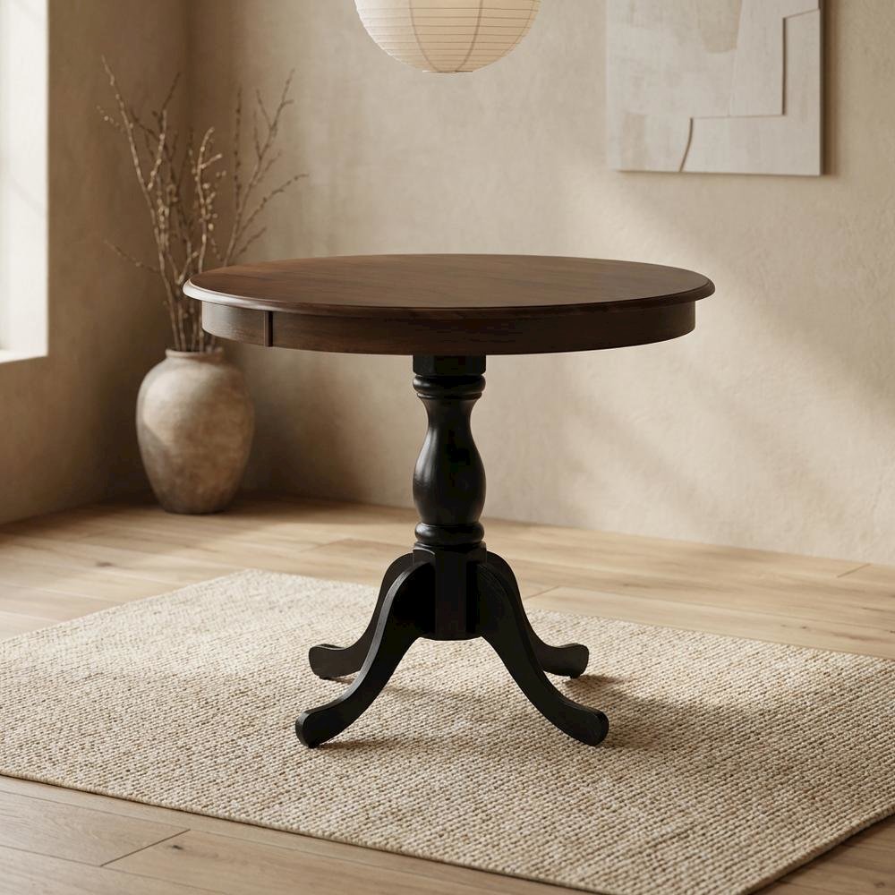 Round Pedestal Wood Dining Table, Traditional Style, Seats 4. Picture 2