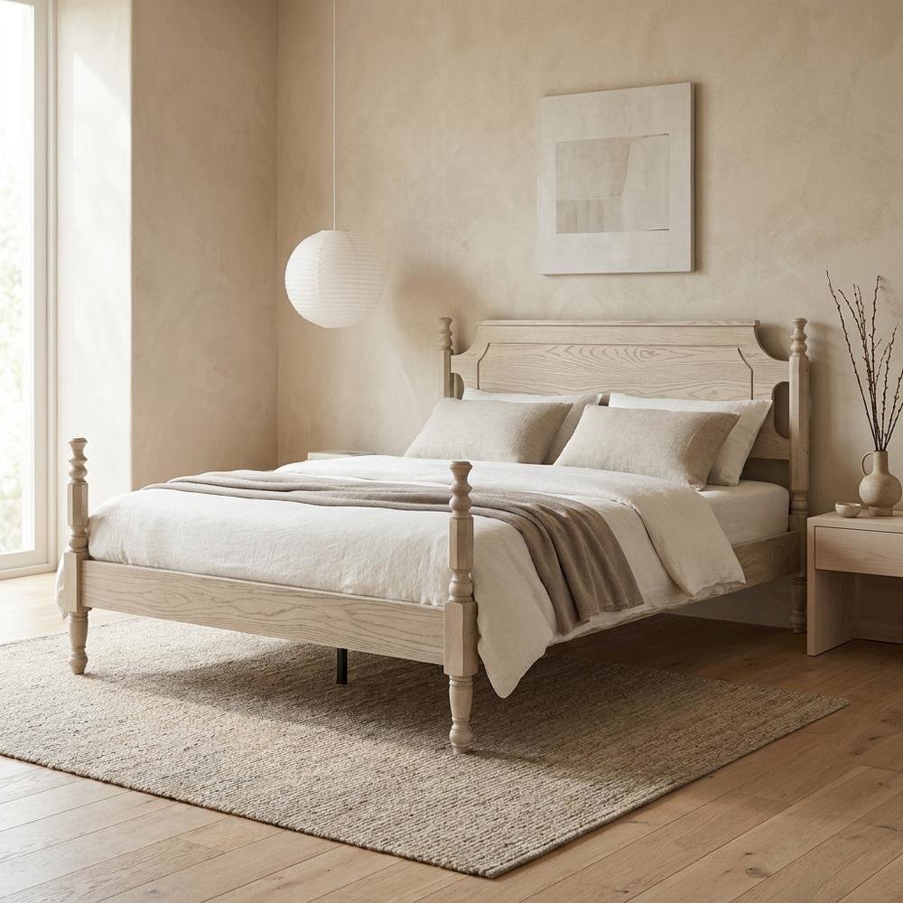 Solid Wood Platform Bed with Headboard, Traditional Queen Size. Picture 2