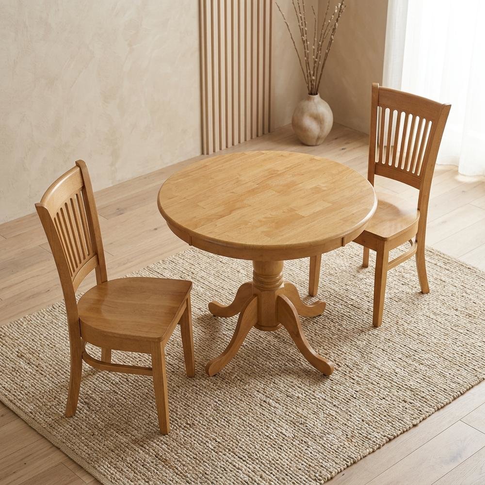 Solid Wood Round Small Kitchen Table & Chairs 3-Piece Dining Set. Picture 2