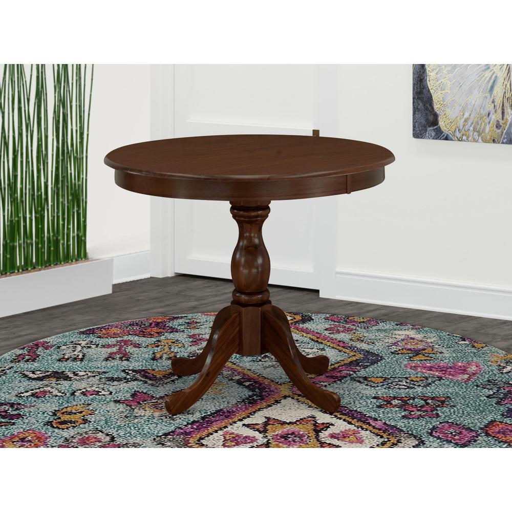 Round wood table Mahogany Color Table Top Surface and Asian Wood Round dining table Pedestal Legs -Mahogany Finish. Picture 2