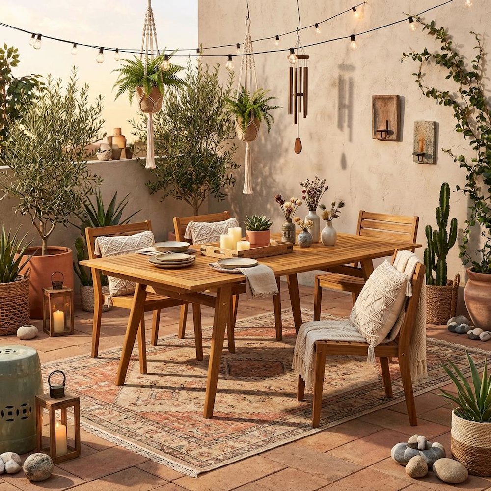Oil-Finish 9-Piece Patio Table Set with Weatherproof Wood, Durable Construction. Picture 3