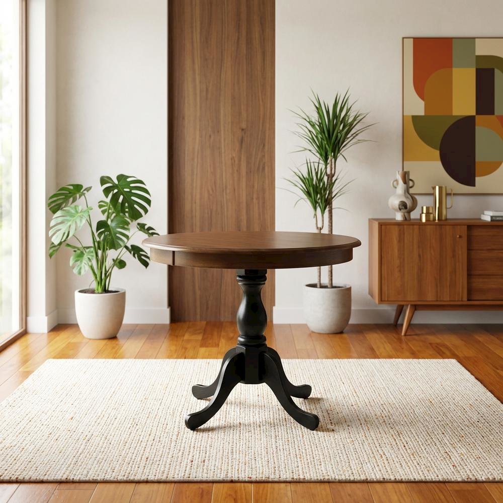 Round Pedestal Wood Dining Table, Traditional Style, Seats 4. Picture 3