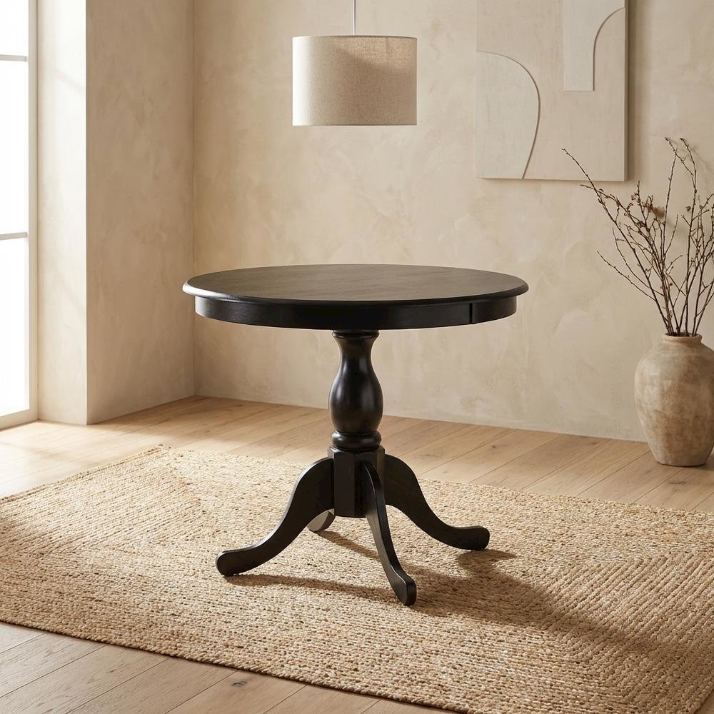 Black Round Pedestal Dining Table, Traditional Style, Seats 4. Picture 2