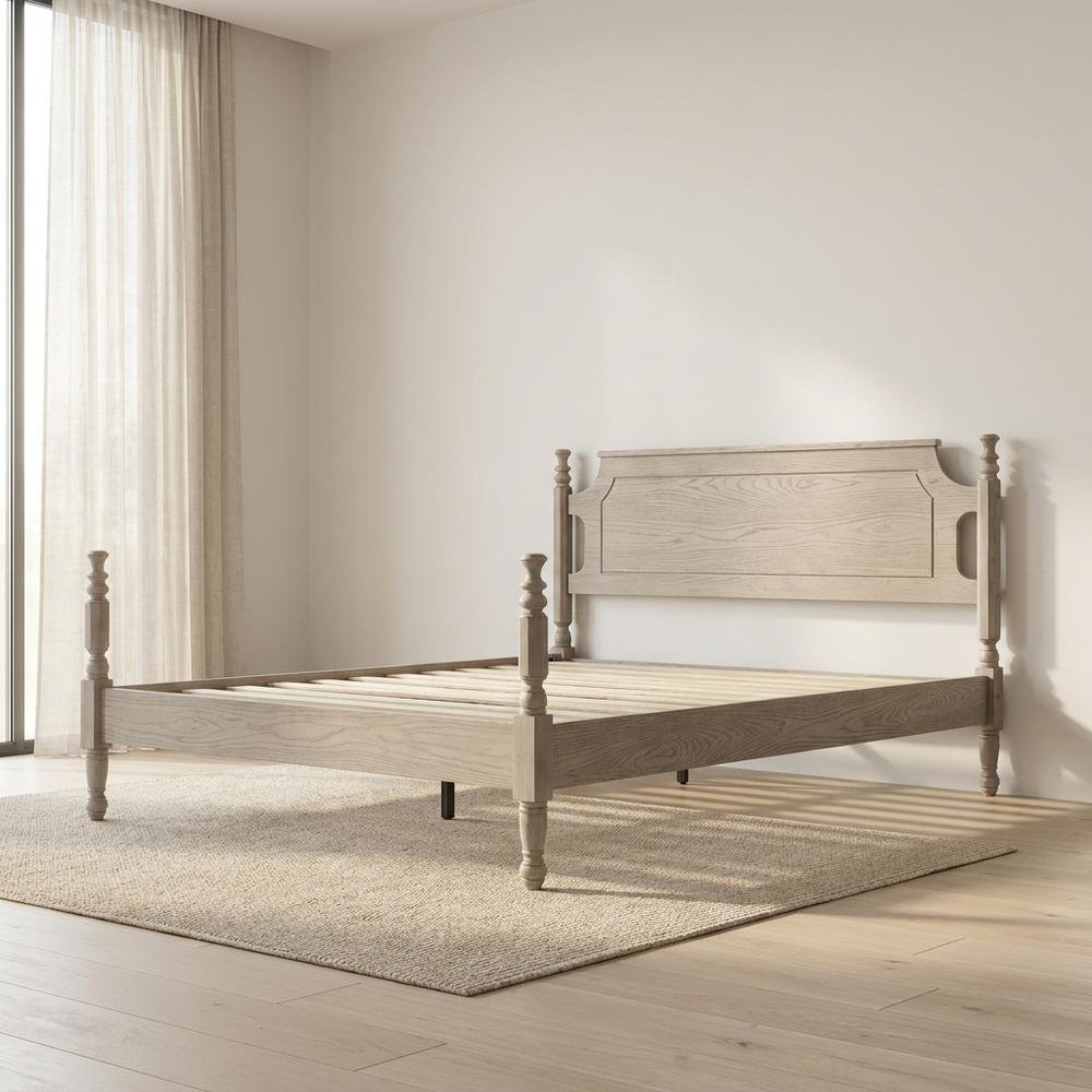 Solid Wood Platform Bed with Headboard, Traditional Queen Size. Picture 3