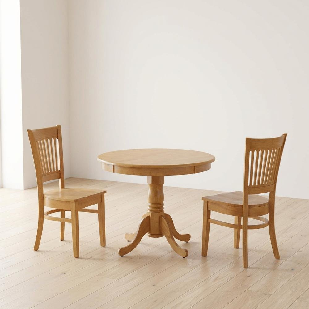 Solid Wood Round Small Kitchen Table & Chairs 3-Piece Dining Set. Picture 3