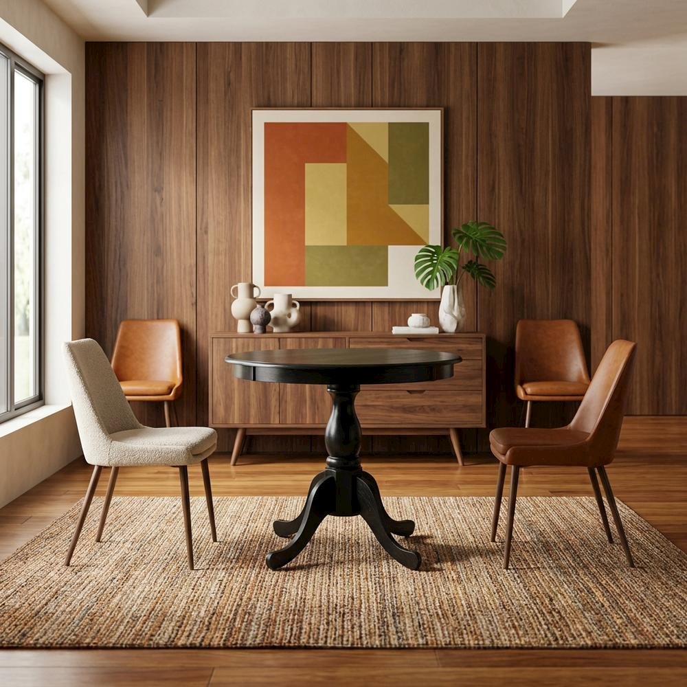 Black Round Pedestal Dining Table, Traditional Style, Seats 4. Picture 3