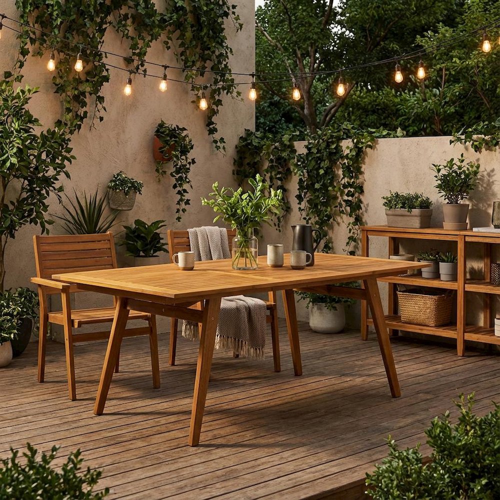 Oil-Finish 9-Piece Patio Table Set with Weatherproof Wood, Durable Construction. Picture 2