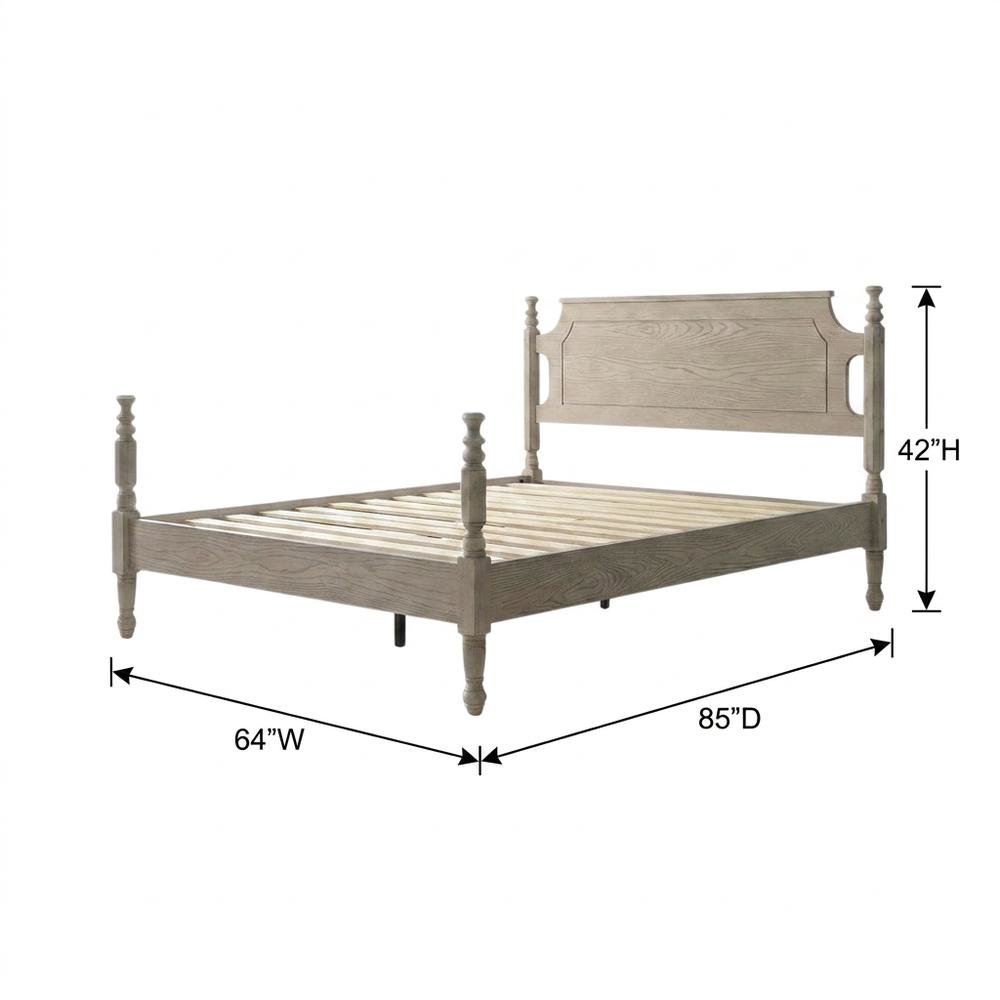 Solid Wood Platform Bed with Headboard, Traditional Queen Size. Picture 6