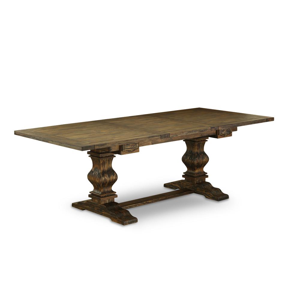 9 Piece Dining Table Set Includes a Rectangle Wooden Table with Removable Leaf and 8 Dark Khaki Linen Fabric Upholstered Chairs, 42x92 Inch, Jacobean. Picture 3