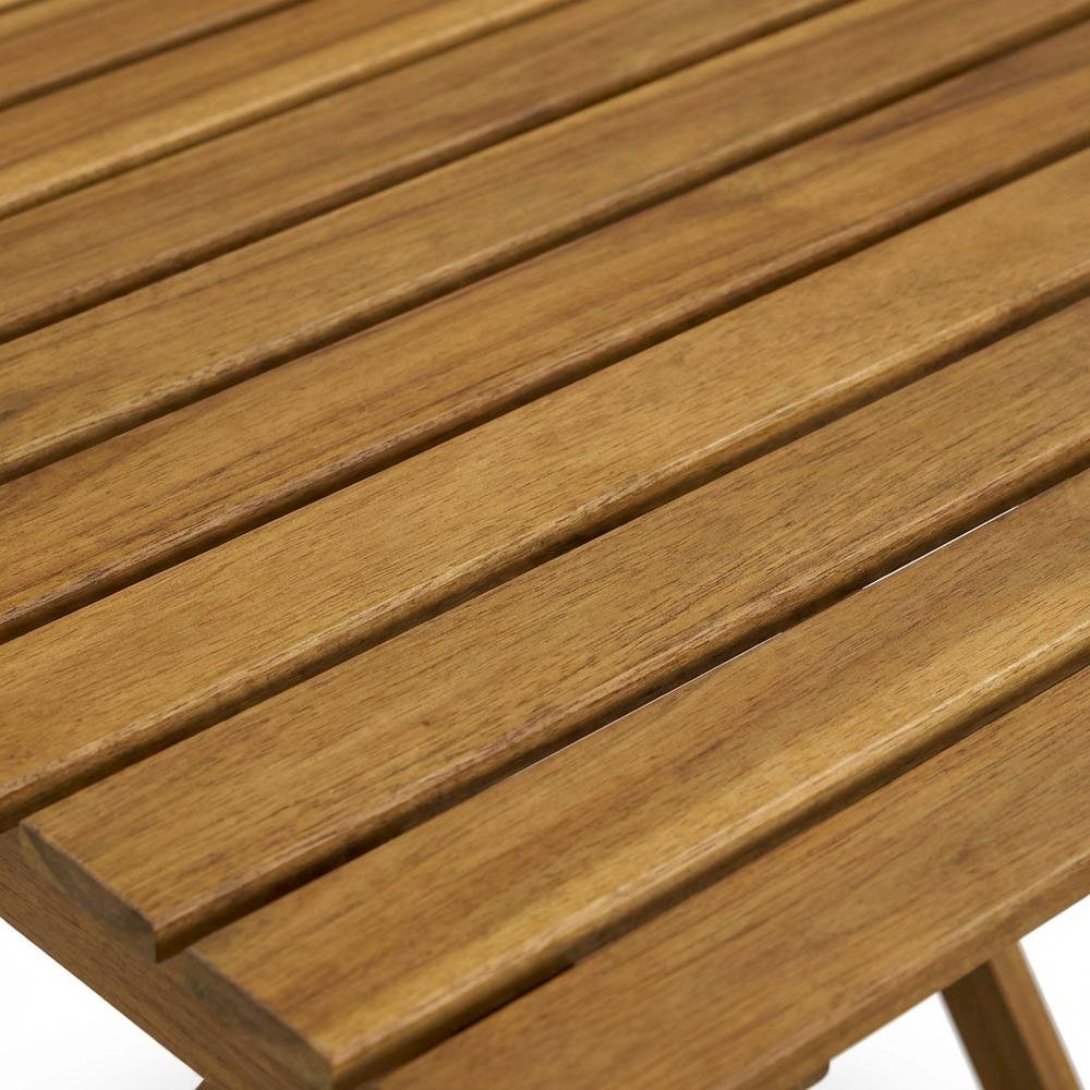 3-Pc Oil-Finish Wood Patio Dining Set with Folding Table and 2 Camping Chairs. Picture 4