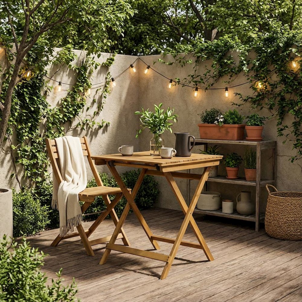 Oil-Finish 3-Piece Outdoor Bistro and 2 Chairs Set with Wood Finish. Picture 2