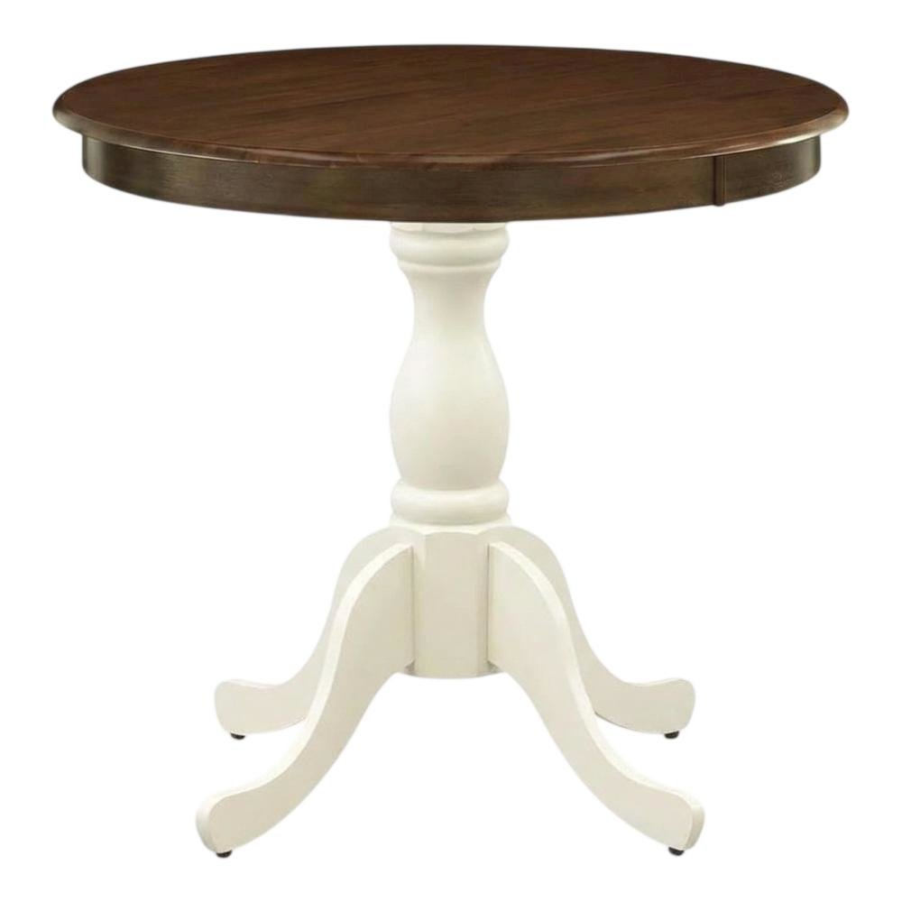 Walnut Linen White Round Pedestal Table, Seats 4, Wood Dining. Picture 1