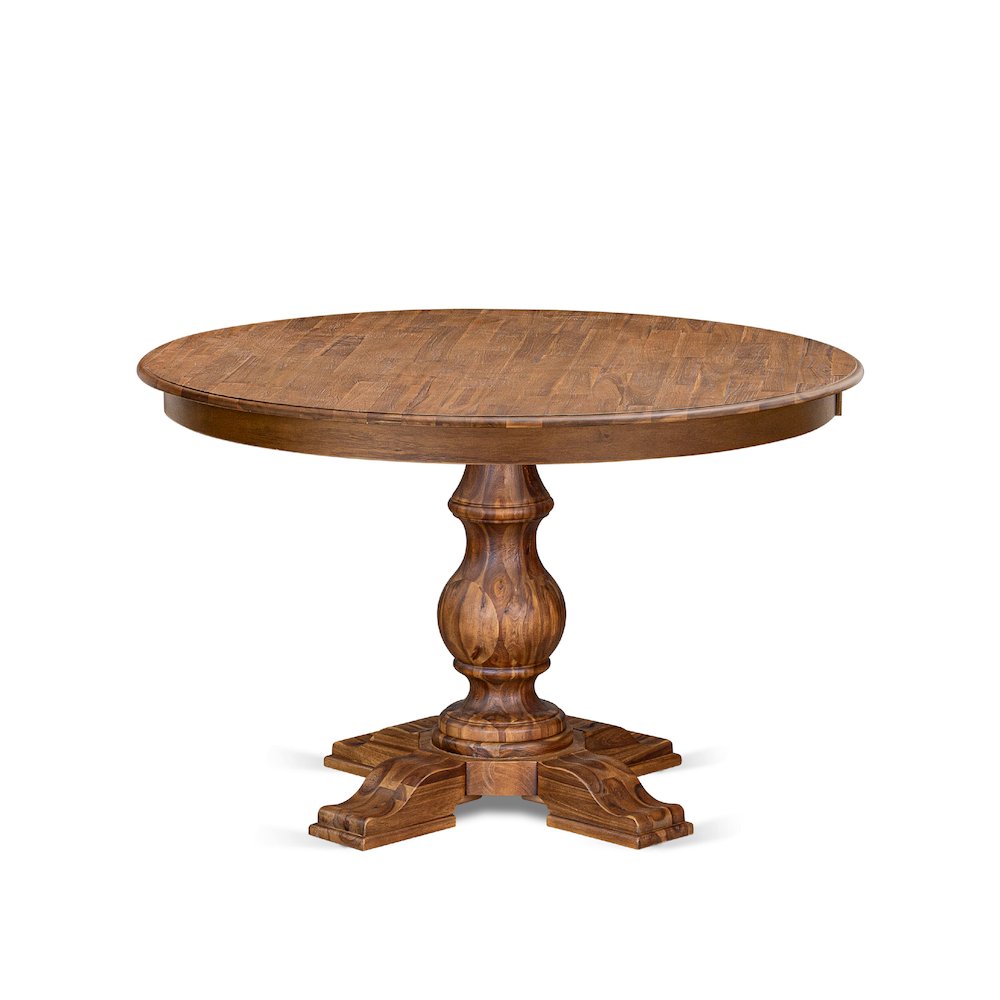 5-Pc Kitchen Set A Pedestal Dining Table, 4 Light Tan Linen Fabric Parson Chairs. Picture 3