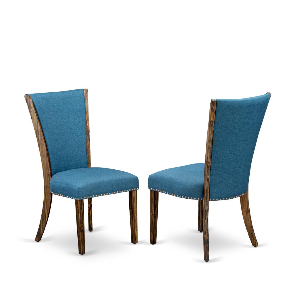 East West Furniture X797VE721-6 6 Piece Mid Century Dining Set - 4 Black Linen Fabric Upholstered Dining Chairs with Nailheads and Cement Dining Table - 1 Small Bench - Distressed Jacobean Finish. Picture 3