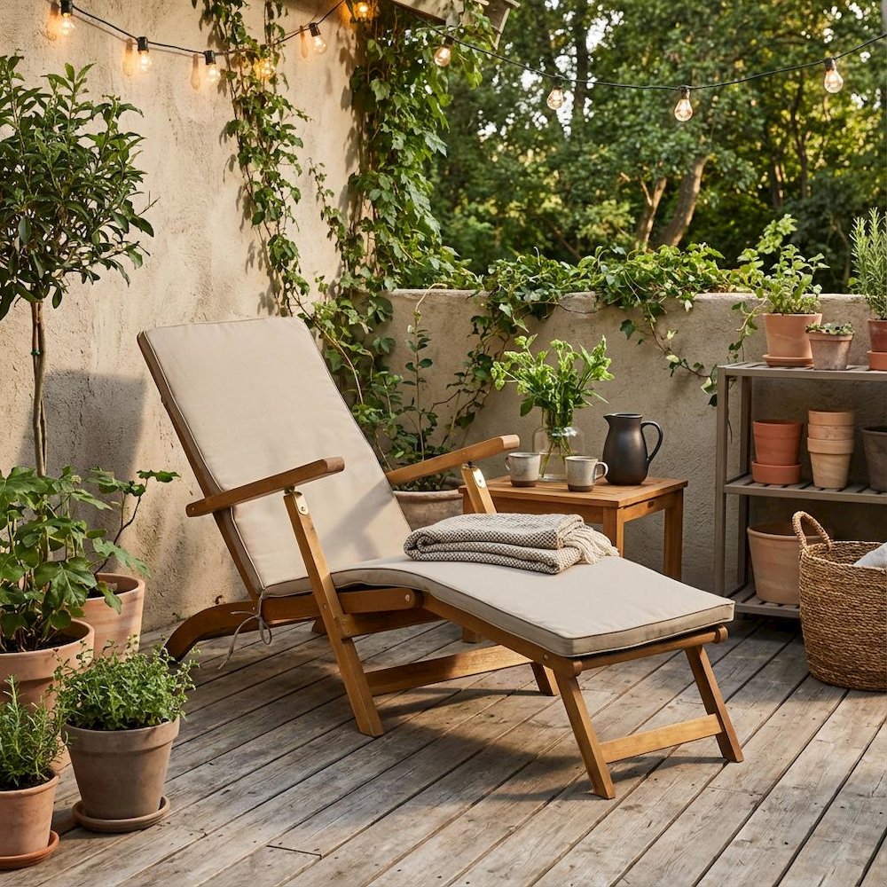 Oil-Finish Outdoor Lounge Chair with Acacia Wood Frame, Modern Design for Deck. Picture 2