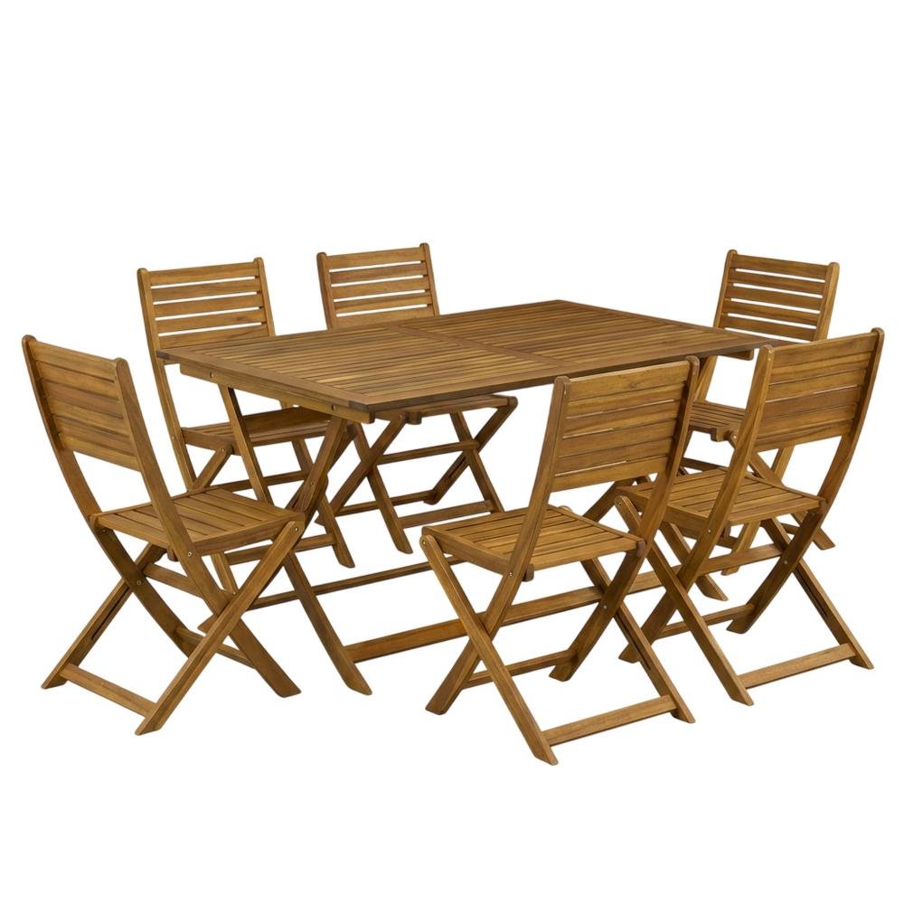 7 Piece Patio Dining Set Oil Finish Wood Seating with Durable Design. Picture 1
